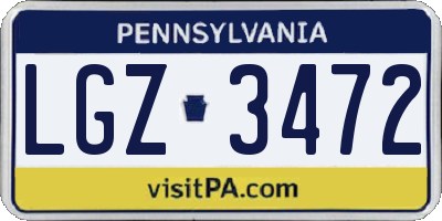 PA license plate LGZ3472
