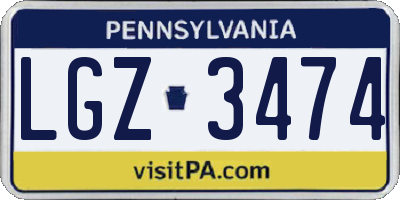 PA license plate LGZ3474