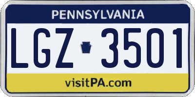 PA license plate LGZ3501