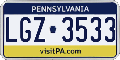 PA license plate LGZ3533