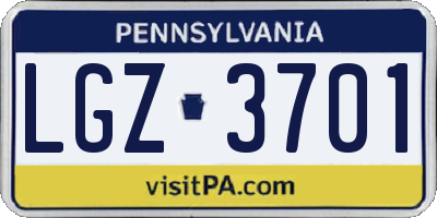 PA license plate LGZ3701