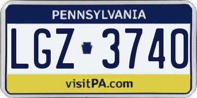 PA license plate LGZ3740