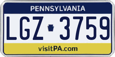 PA license plate LGZ3759