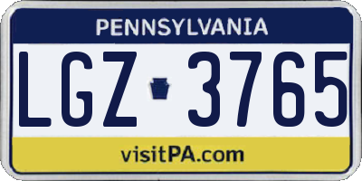 PA license plate LGZ3765
