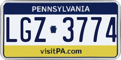 PA license plate LGZ3774