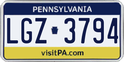 PA license plate LGZ3794