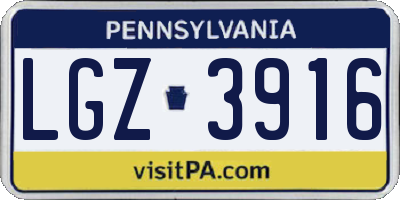 PA license plate LGZ3916