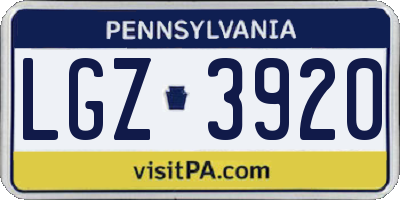 PA license plate LGZ3920