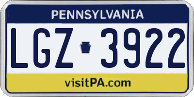 PA license plate LGZ3922