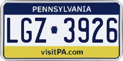 PA license plate LGZ3926