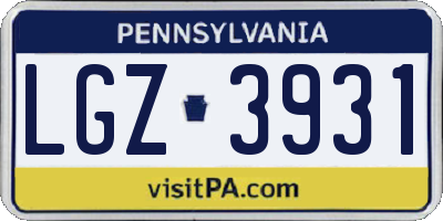 PA license plate LGZ3931
