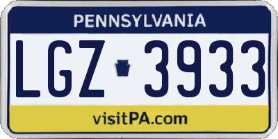 PA license plate LGZ3933