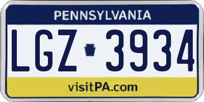 PA license plate LGZ3934