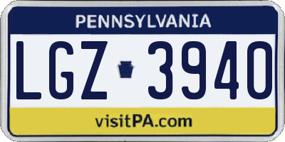 PA license plate LGZ3940