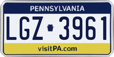 PA license plate LGZ3961