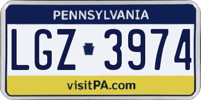 PA license plate LGZ3974