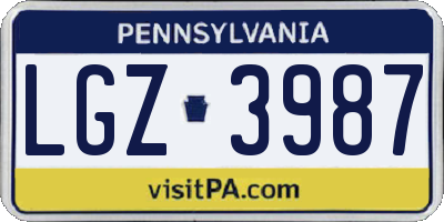 PA license plate LGZ3987