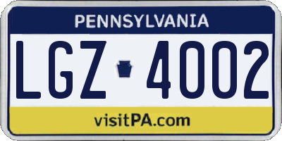 PA license plate LGZ4002