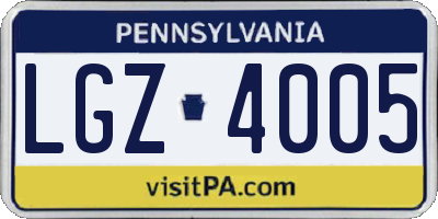 PA license plate LGZ4005