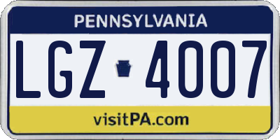 PA license plate LGZ4007