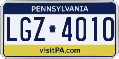 PA license plate LGZ4010