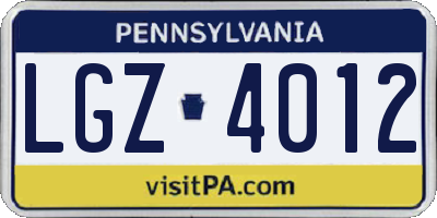 PA license plate LGZ4012