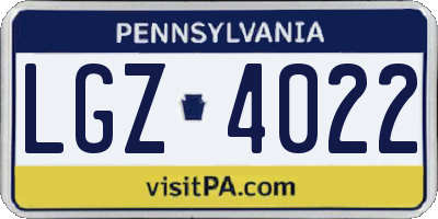 PA license plate LGZ4022