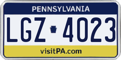 PA license plate LGZ4023