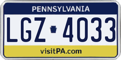 PA license plate LGZ4033