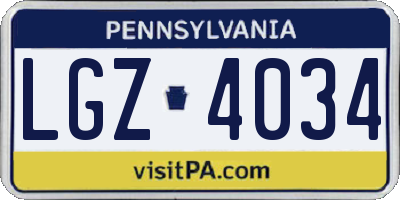 PA license plate LGZ4034