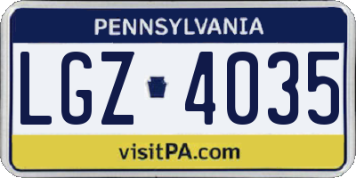 PA license plate LGZ4035