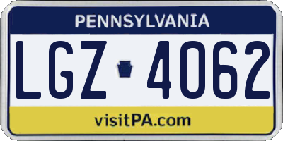 PA license plate LGZ4062