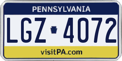 PA license plate LGZ4072