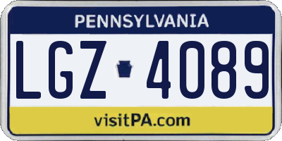 PA license plate LGZ4089