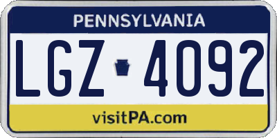 PA license plate LGZ4092