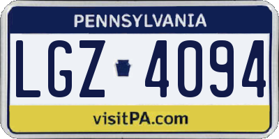PA license plate LGZ4094