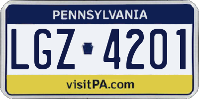 PA license plate LGZ4201