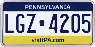 PA license plate LGZ4205