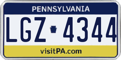 PA license plate LGZ4344