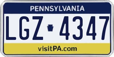 PA license plate LGZ4347