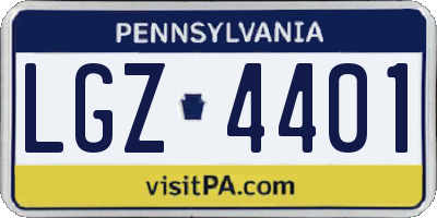 PA license plate LGZ4401