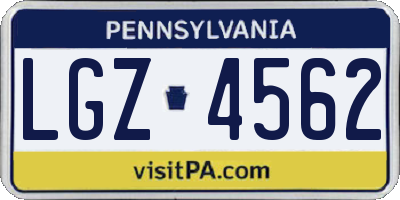 PA license plate LGZ4562