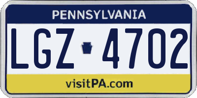 PA license plate LGZ4702