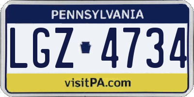 PA license plate LGZ4734