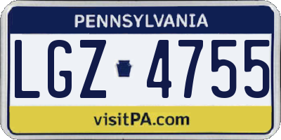 PA license plate LGZ4755