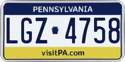PA license plate LGZ4758