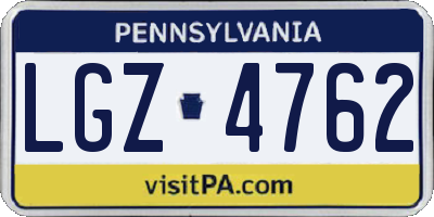 PA license plate LGZ4762