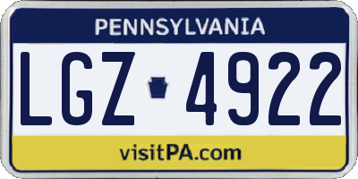 PA license plate LGZ4922