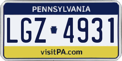 PA license plate LGZ4931
