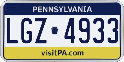 PA license plate LGZ4933